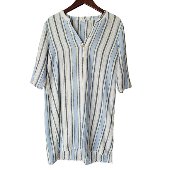 Chloe Rene Rayon Linen Striped Tunic Dress PL Petite Large Blue White Casual - Picture 1 of 4